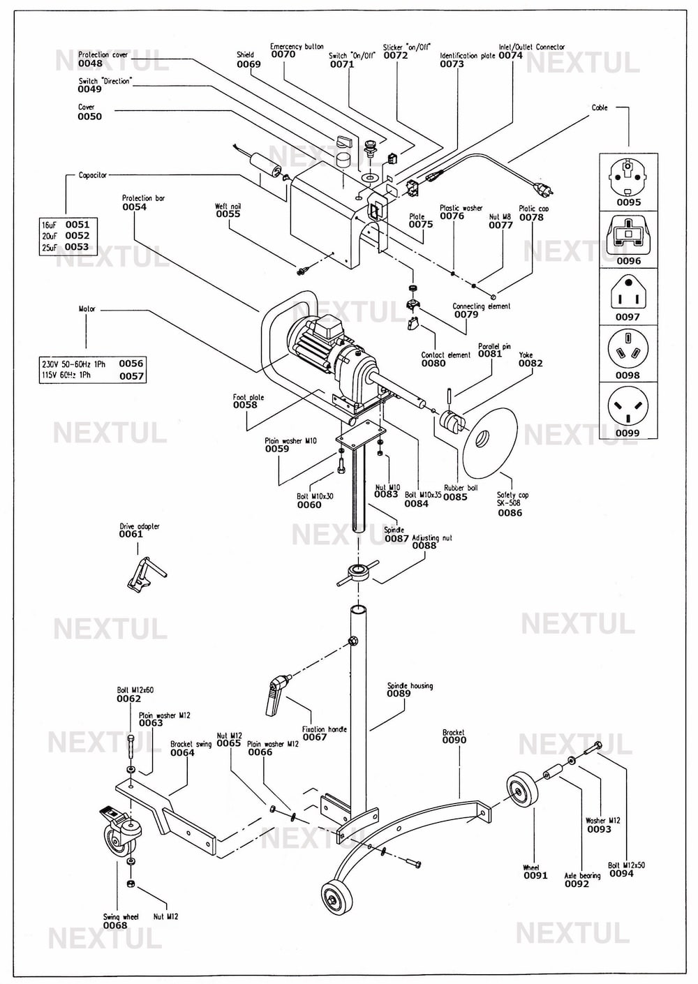 Driving box spare parts diagram
